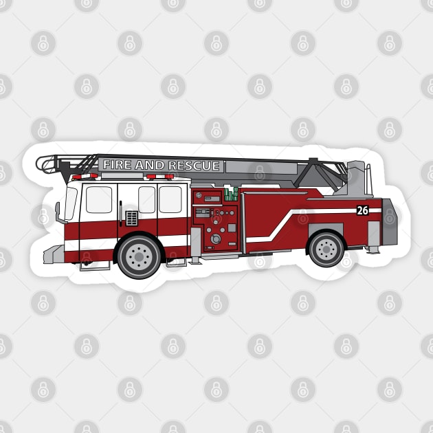 Fire Truck, Ladder Truck Sticker by PLLDesigns